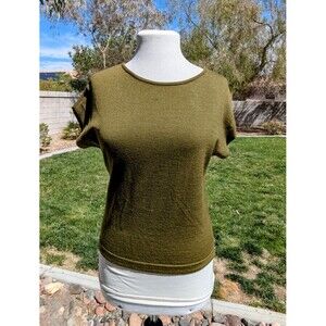Vintage Olive Green 1960s Wool Off Shoulder Pullover Scoop-Neck Sz10/Med Top EUC